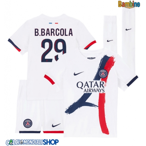 Maglie da calcio Paris Saint-Germain Bradley Barcola #29 Seconda Maglia Bambino 2025-26 Manica Corta + Pantaloni corti)